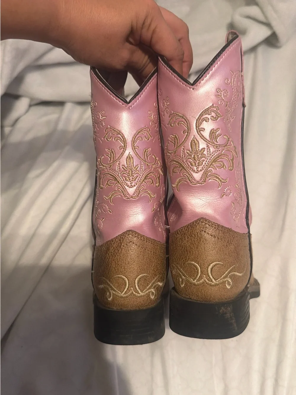 Old West Pink & Brown Girls Western Pull-On Boots